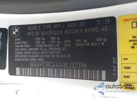 2010 BMW X3 xDrive30I из США, поврежденный, VIN WBXPC9C44AWJ32396